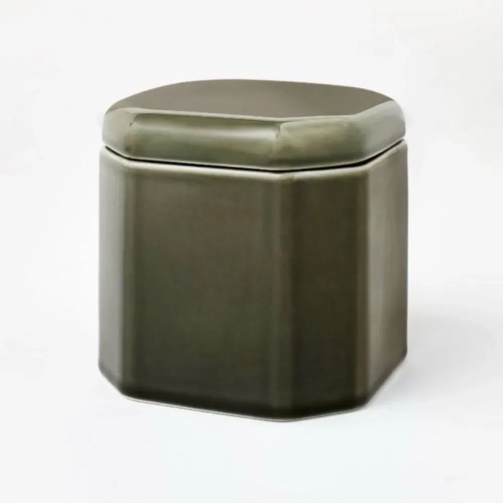 Threshold Hexagonal Glazed Green Ceramic Box with lid